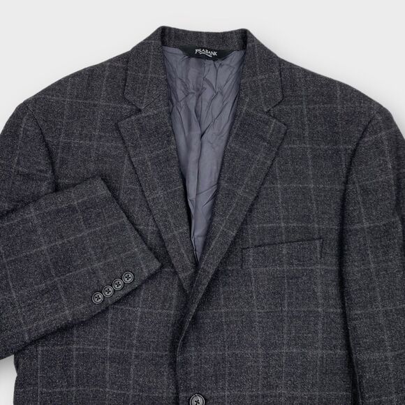 Jos A Bank Blazer Mens 40L Silk Wool Tailored Fit Charcoal Windowpane Check - Picture 5 of 13